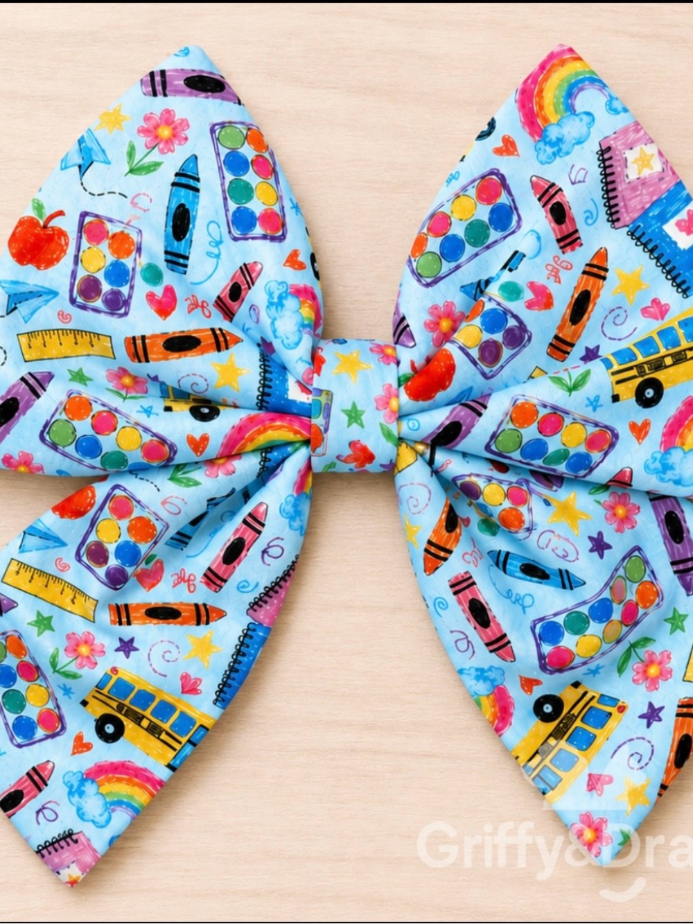 School Supplies Print Blue Hair Bow for your pet! Super soft and so beautiful.